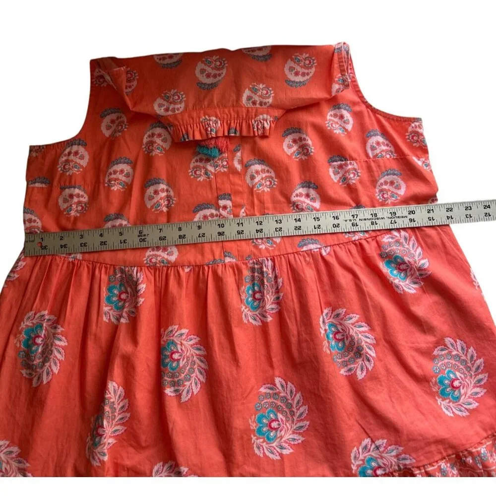 Crown & Ivy Sleeveless Tiered Coral Dress With Tassel Ties L 100% Cotton Made In - Picture 7 of 9
